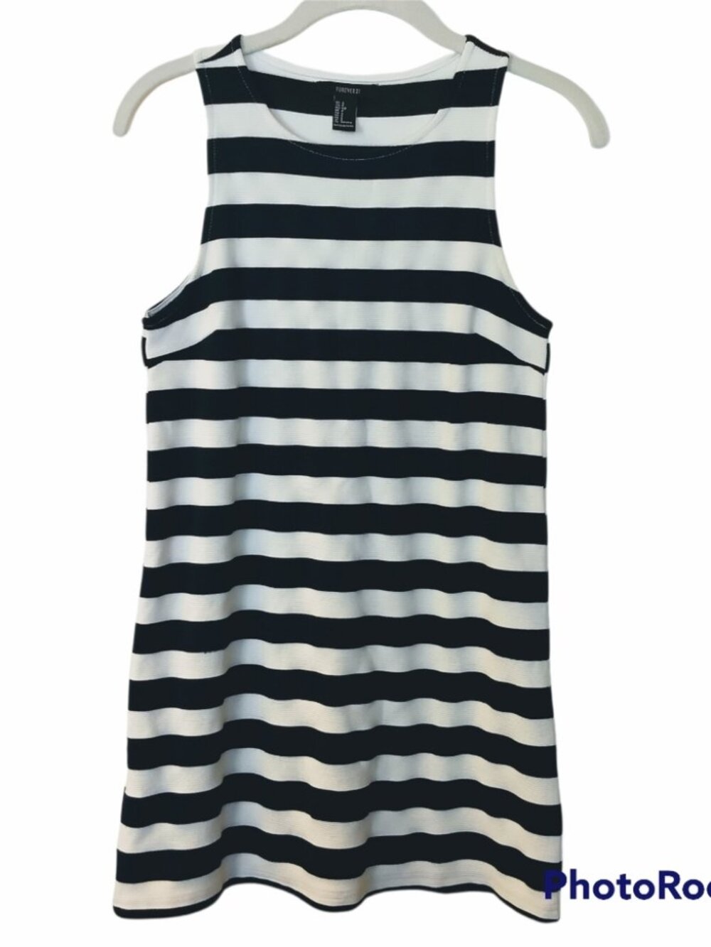 Forever 21 Navy Blue And White Striped Sleeveless Ribbed Tank Dress Size Small